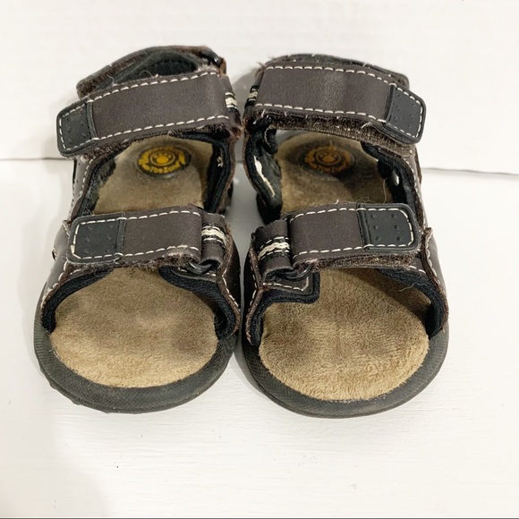 Buster Brown Adjustable Velcro Ankle and Toe Straps Molded Footbed Sandals Brown - Picture 4 of 9